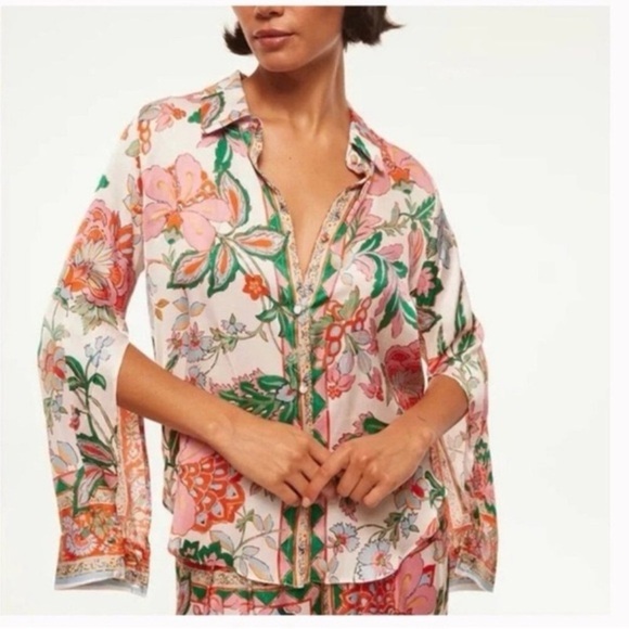 Misa Los Angeles Floral Button Down Shirt - Pink, Green, Red - Picture 3 of 11